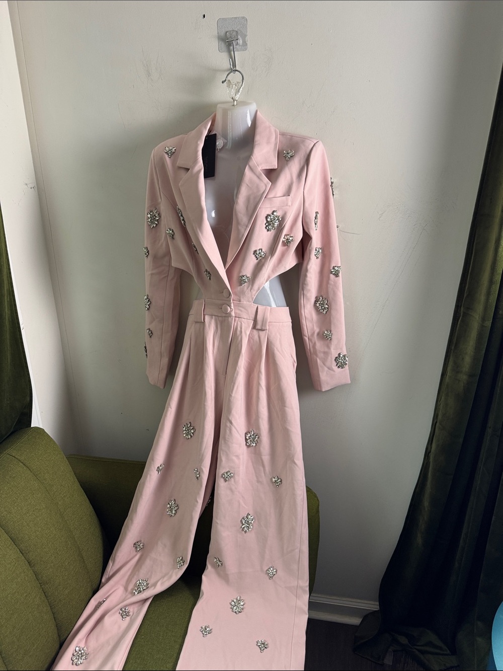 Fashion Nova Pink Embellished Cutout Jumpsuit